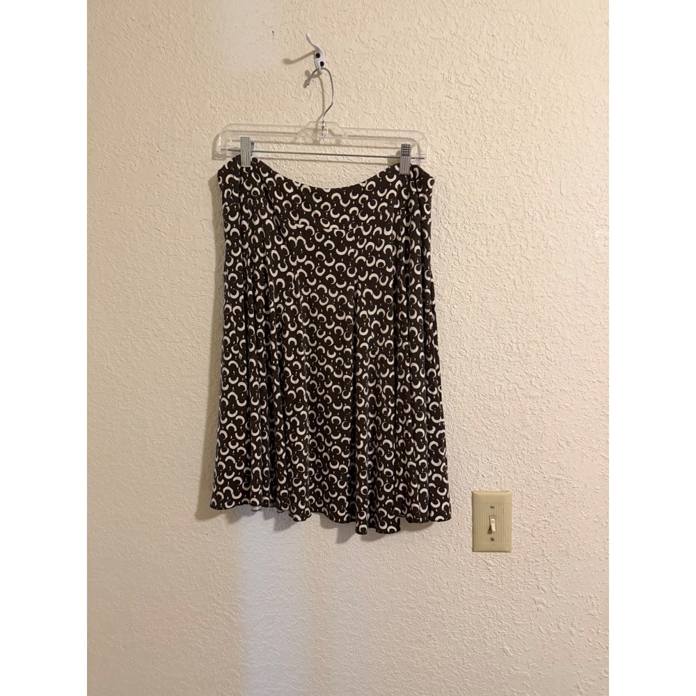 Josephine Chaus Brown Cream Geometric Crescent Print A-Line Skirt XL Knee Length